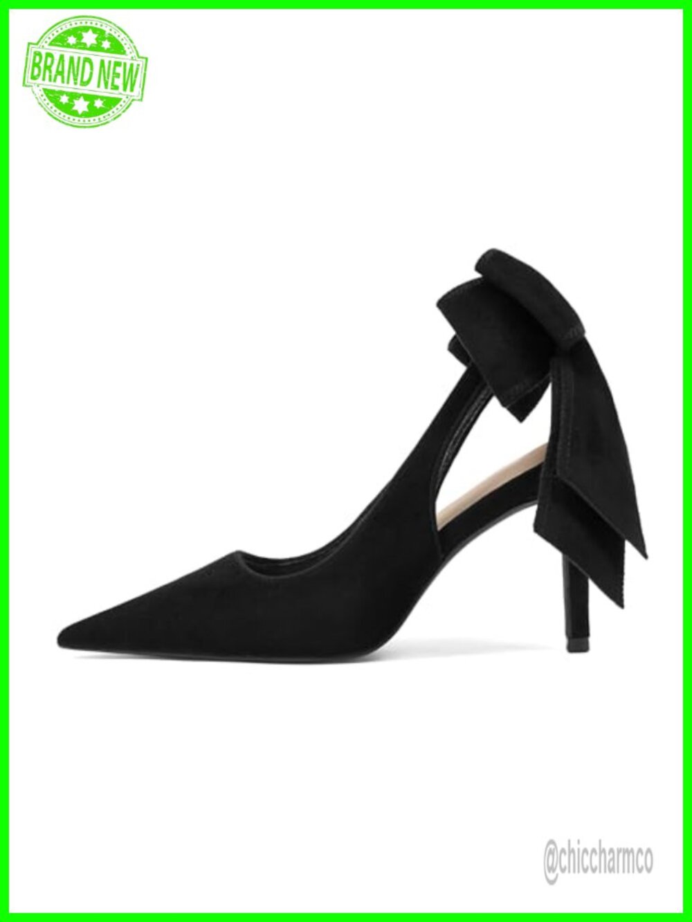 Slingback Heels Pointed Closed Toe Suede Stiletto Pump with Bow